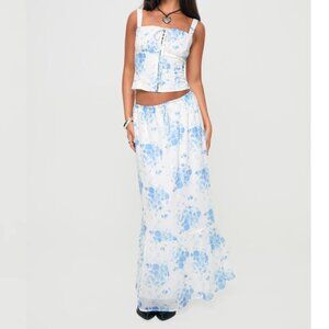 Princess Polly Modern Girl Top White / Blue & Maxi Skirt White / Blue Floral Set